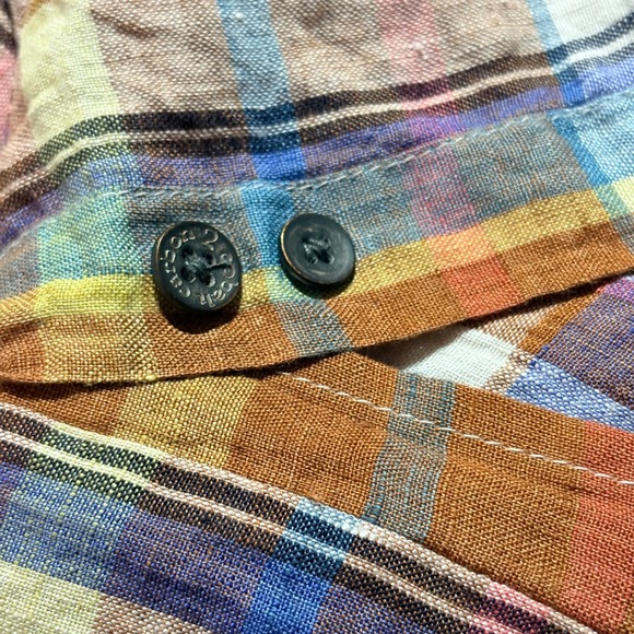 Carbon 2 Cobalt Men's Plaid Linen Long Sleeve Button Up‎ Shirt XL Orange Blue - Picture 11 of 13